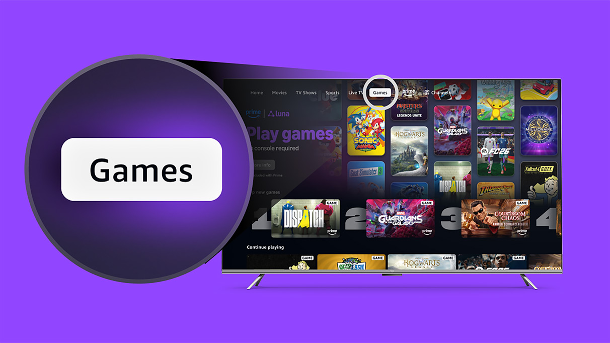 La pestaña Juegos de Prime Video muestra el catálogo de Amazon Luna en un televisor
