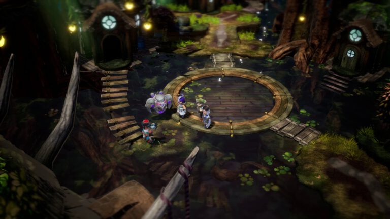El grupo de Eternal Anima se enfrenta a enemigos en un escenario circular