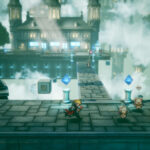 El grupo de Final Fantasy Resonance atraviesa un templo de tonos verdes