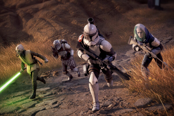 El escuadrón de Star Wars Zero Company avanza por un terreno rocoso