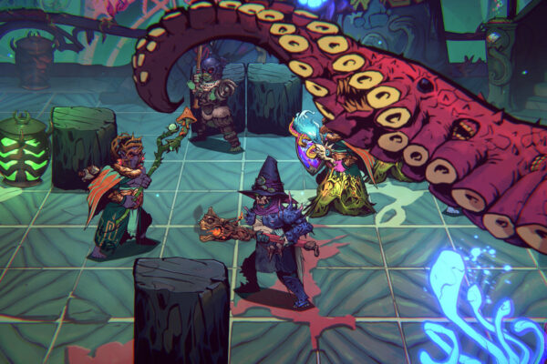 Mercenarios y criaturas de Myths from the Maw combaten entre grandes tentáculos