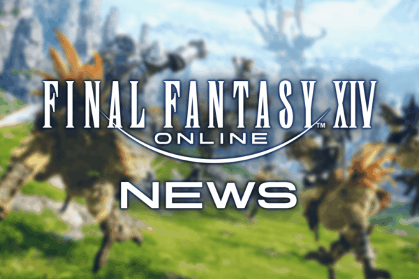 Logotipo de Final Fantasy XIV Online sobre un paisaje del juego