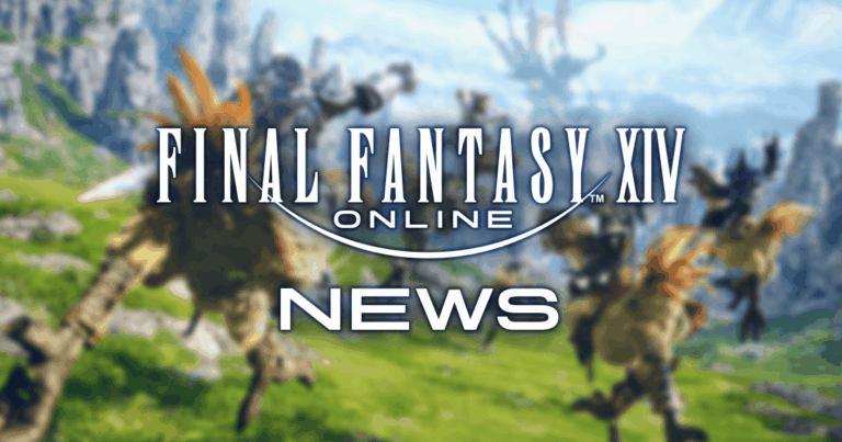 Logotipo de Final Fantasy XIV Online sobre un paisaje del juego