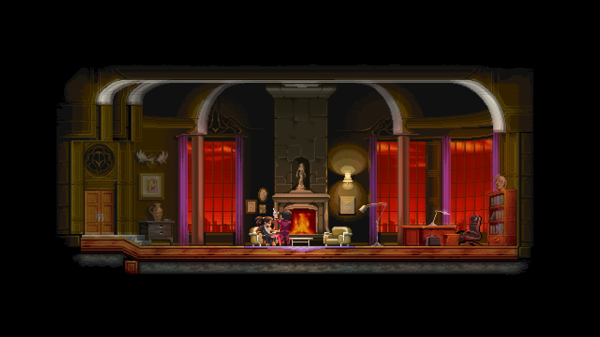 Escena de Katana ZERO en un bar, representada con gráficos de píxeles
