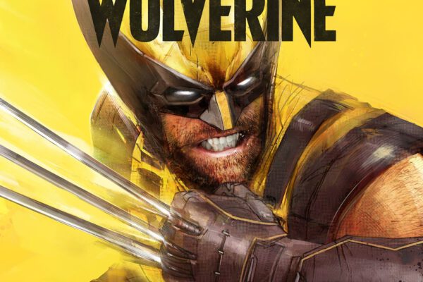 Arte oficial de Marvel’s Wolverine con Logan y sus garras sobre fondo amarillo