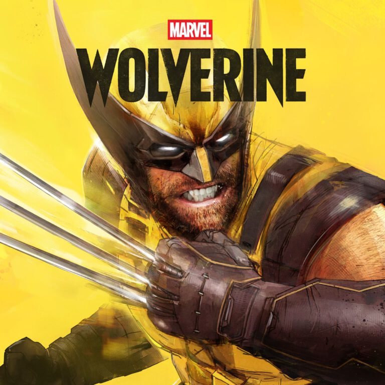 Arte oficial de Marvel’s Wolverine con Logan y sus garras sobre fondo amarillo