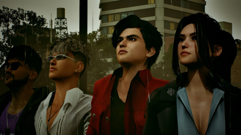 Cuatro personajes de Troublemaker 3 observan juntos una calle de Jayakarta