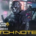 Un operador enmascarado junto a un vehículo en el arte de las notas del parche de lanzamiento de Modern Warfare 4