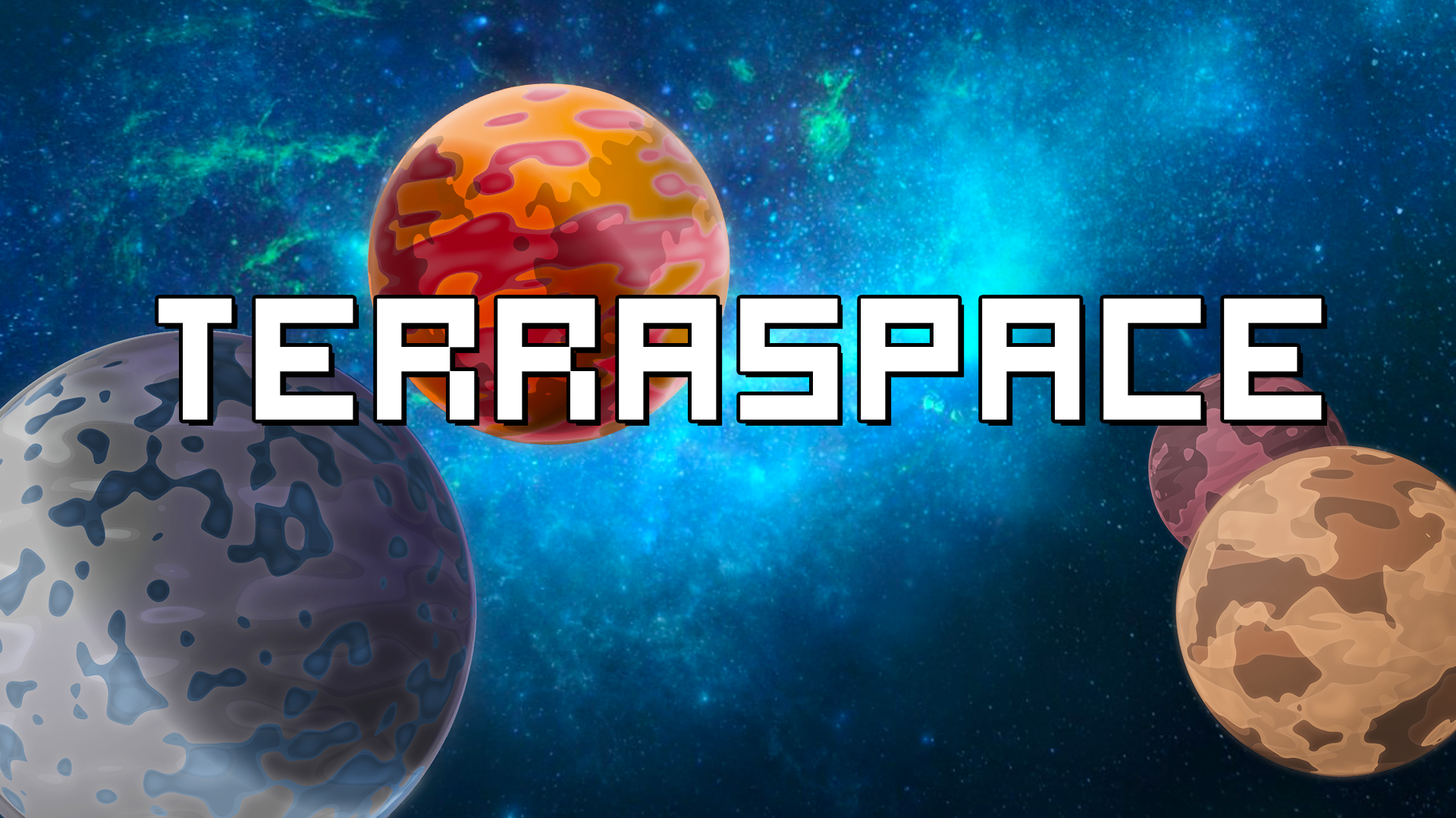 Arte de Terraspace con su nombre sobre un fondo de planetas y estrellas