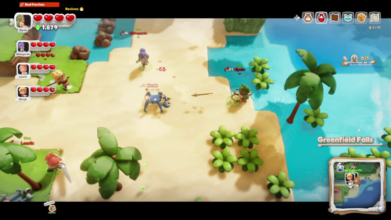 Un grupo de caballeros recorre una zona costera en Scramble Knights Online