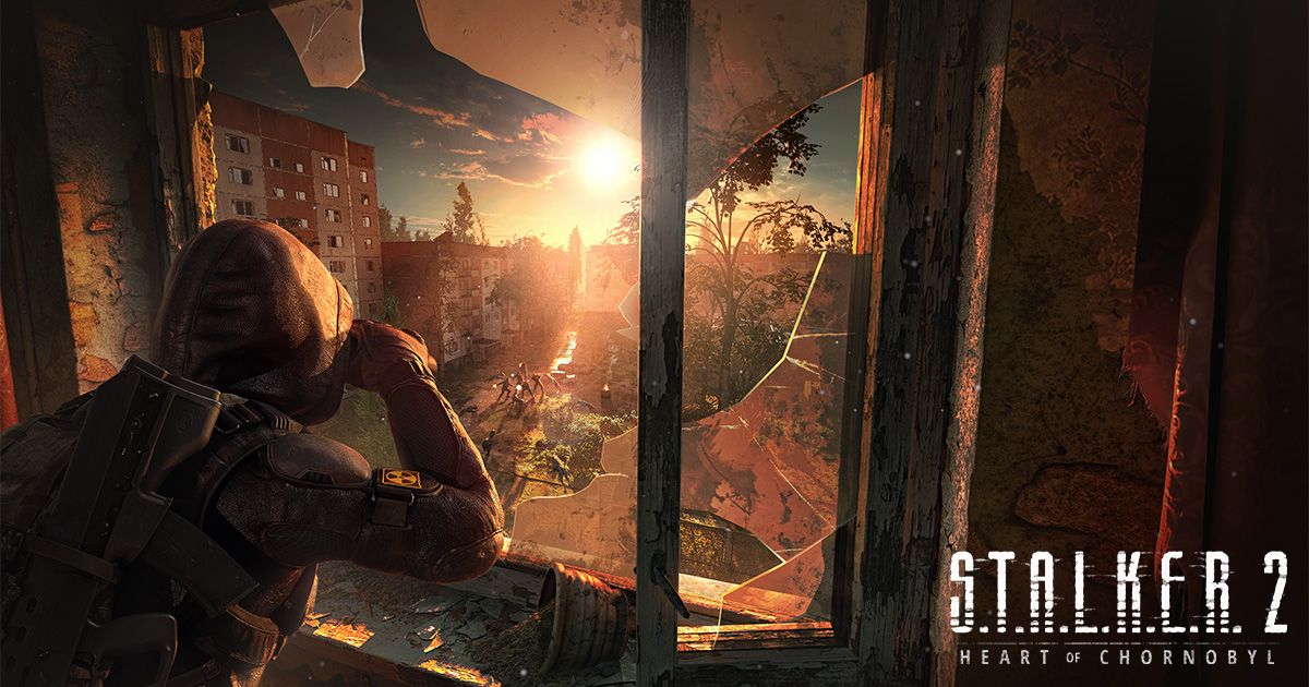 Un stalker observa la Zona desde una ventana mientras entra la luz del atardecer