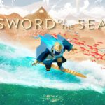 Arte de Sword of the Sea con el protagonista surfeando sobre el agua