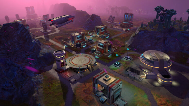 Una colonia de Star Trek: Outposts Unknown ocupa un terreno rocoso junto a una nave