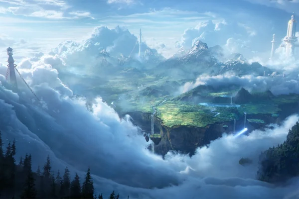 Un paisaje de montañas y valles flotantes de World of Warcraft Forever