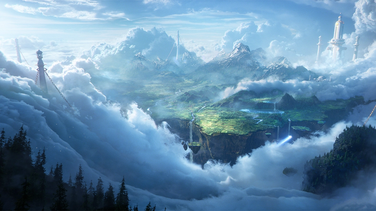 Un paisaje de montañas y valles flotantes de World of Warcraft Forever