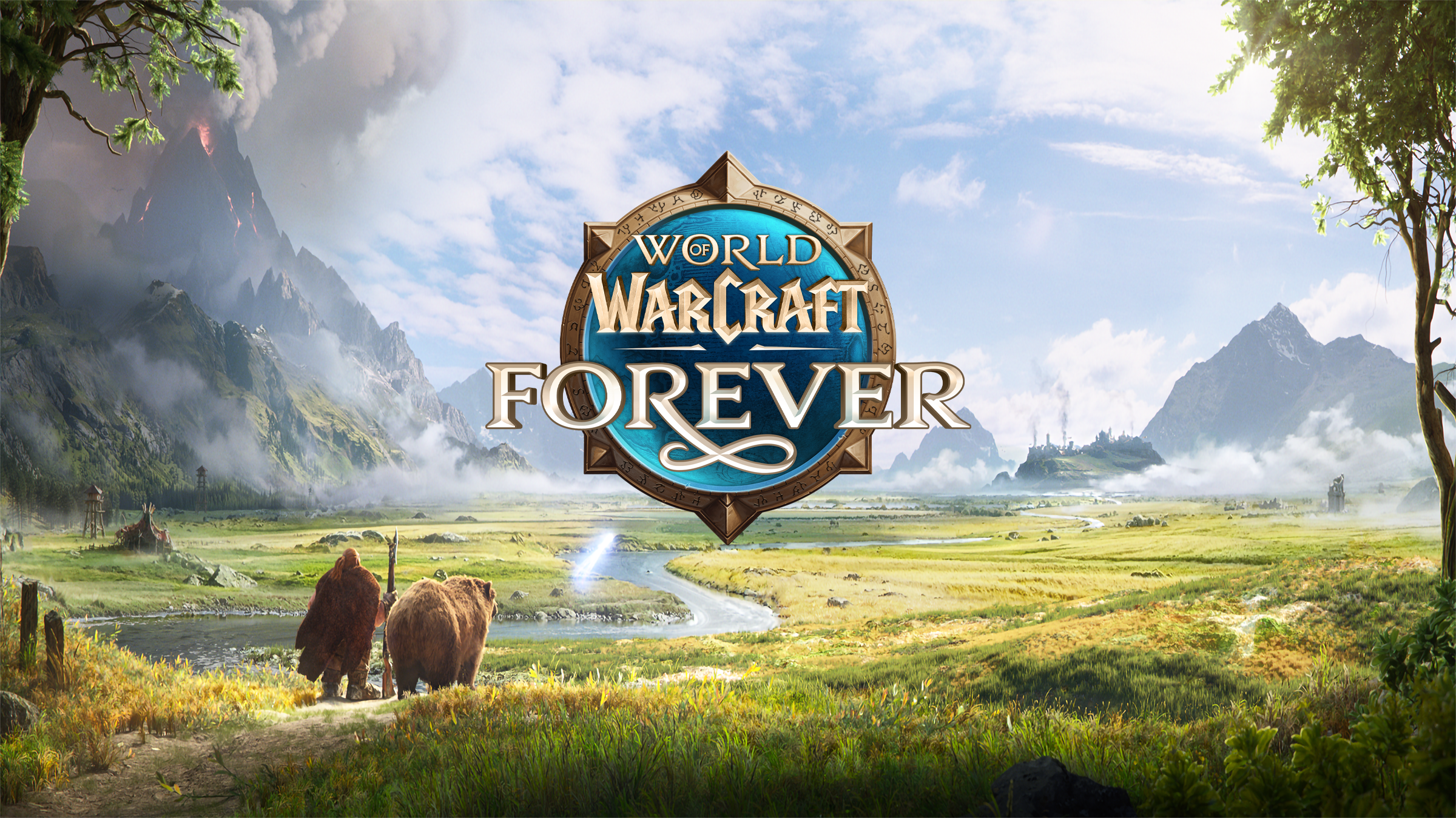 Paisaje de Azeroth con el logotipo de World of Warcraft Forever