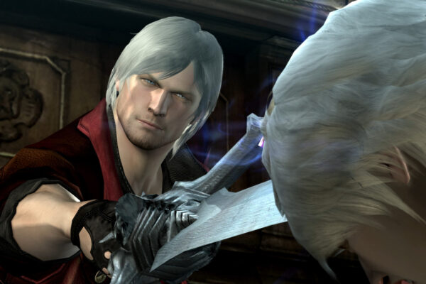 Dante sujeta su espada frente a Nero en Devil May Cry 4 Special Edition