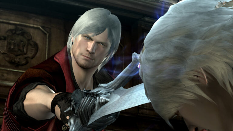 Dante sujeta su espada frente a Nero en Devil May Cry 4 Special Edition