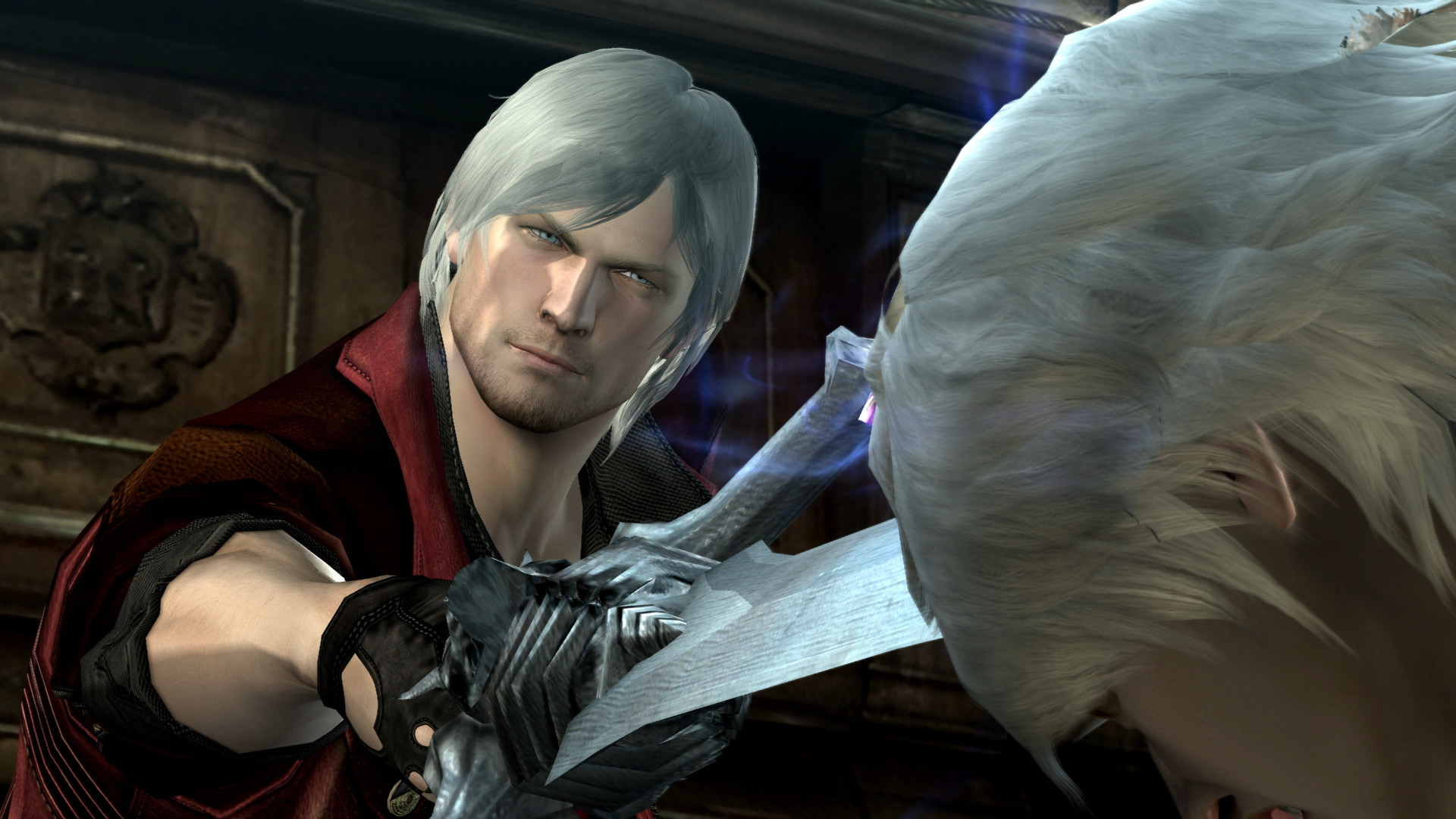 Dante sujeta su espada frente a Nero en Devil May Cry 4 Special Edition