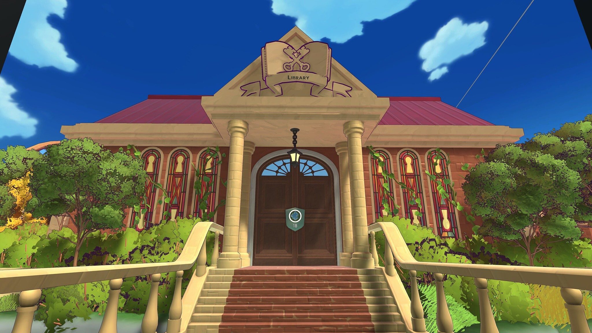 La entrada del campus de Escape Academy 2 Back 2 School