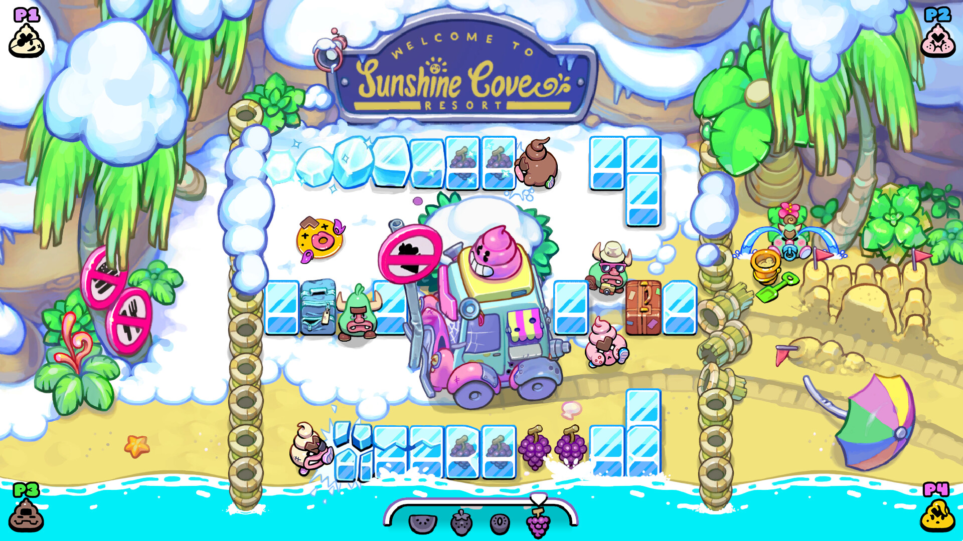 Cuatro helados recorren un escenario de hielo, fruta y enemigos en Bad Ice-Cream Resort